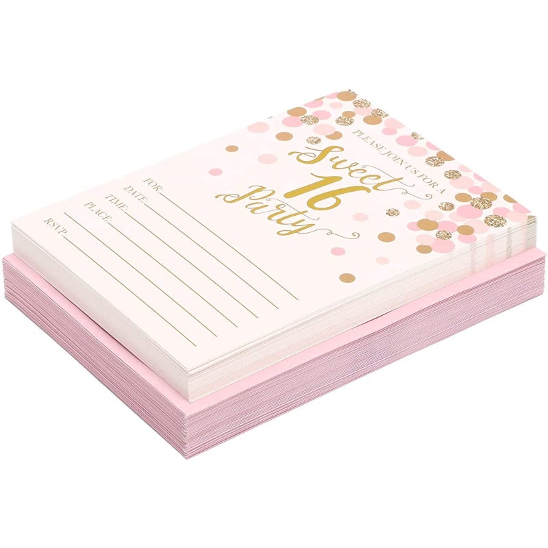 Sparkle and Bash 36-Pack Sweet 16 Birthday Invitations - Pink & Rose Gold Foil, 5 x 7 in - Cardstock Party Invites with Envelopes & Preprinted RSVP - Sweet 16 Party Invitations for Girls - Image 4